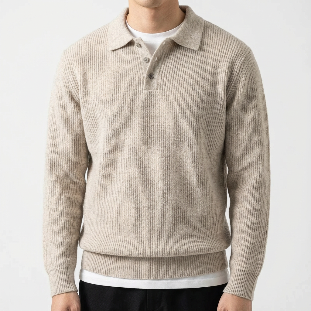 Men's Knit Polo Shirt - Short Sleeve Casual Sweater Top