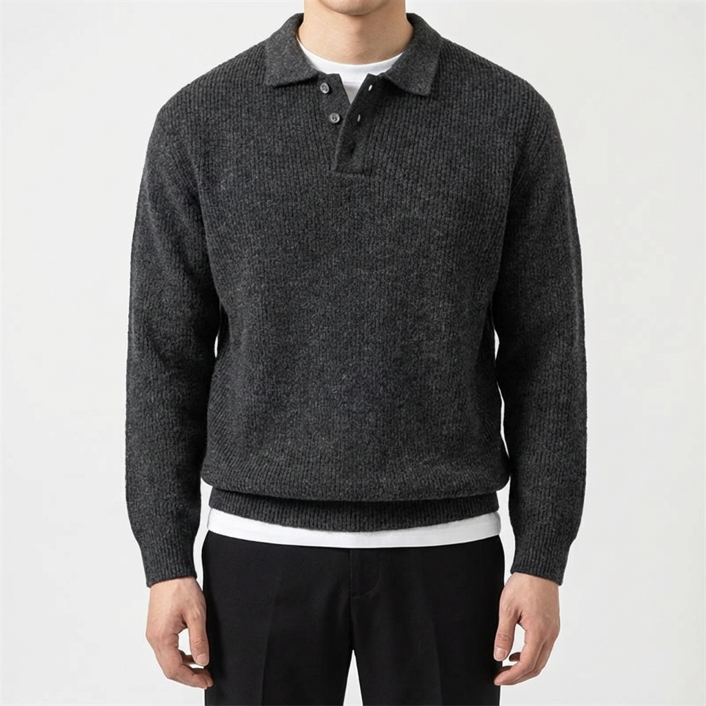 Men's Knit Polo Shirt - Short Sleeve Casual Sweater Top