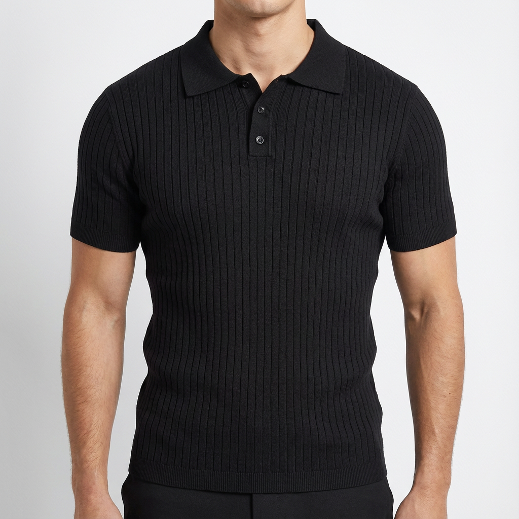 Men's Ribbed Polo Shirt - Knit Short Sleeve Casual Top