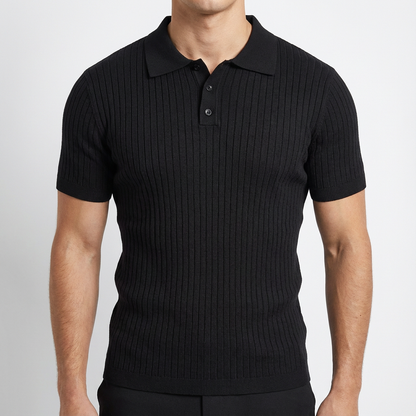 Men's Ribbed Polo Shirt - Knit Short Sleeve Casual Top
