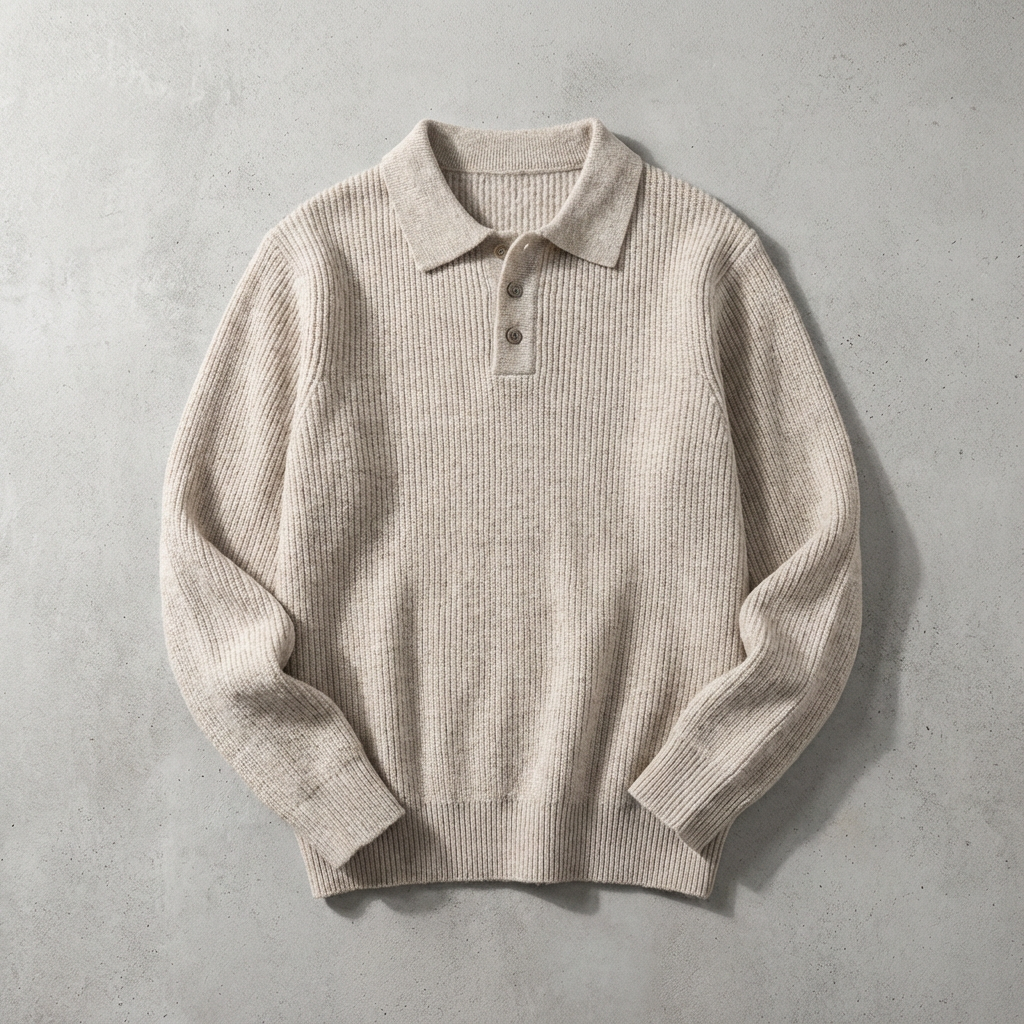 Men's Knit Polo Shirt - Short Sleeve Casual Sweater Top