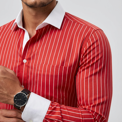 Men's Cotton Striped Knit Shirt - Casual Short Sleeve Top