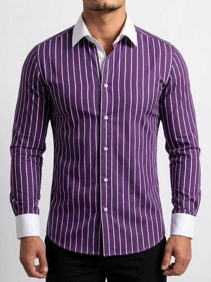 Men's Cotton Striped Knit Shirt - Casual Short Sleeve Top