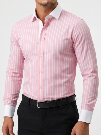 Men's Cotton Striped Knit Shirt - Casual Short Sleeve Top