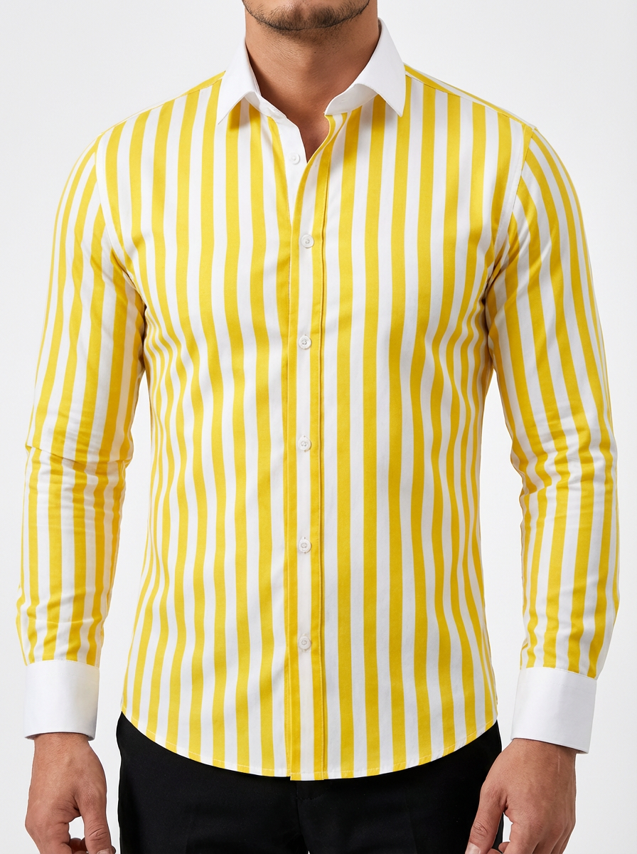 Men's Cotton Striped Knit Shirt - Casual Short Sleeve Top