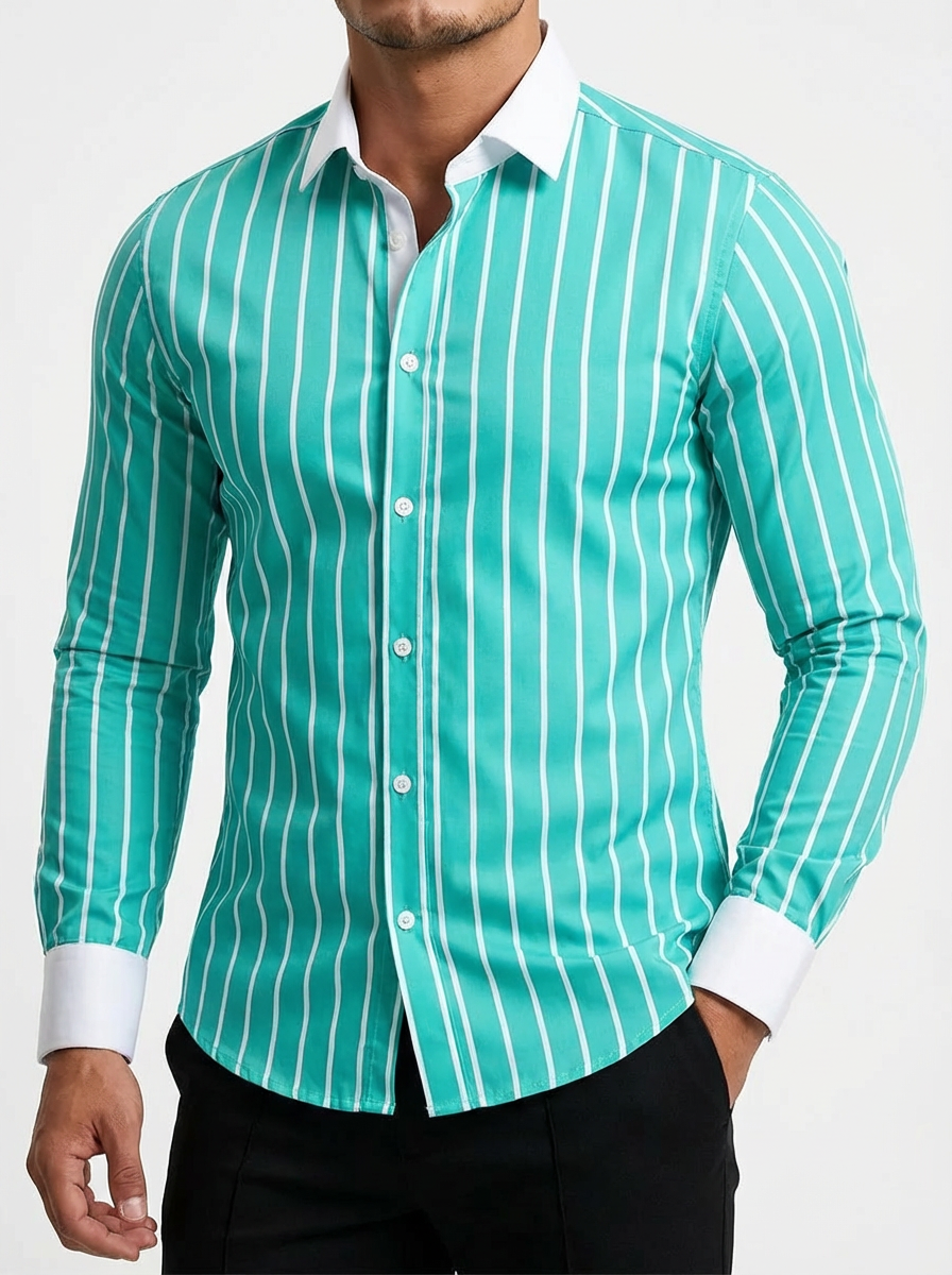 Men's Cotton Striped Knit Shirt - Casual Short Sleeve Top
