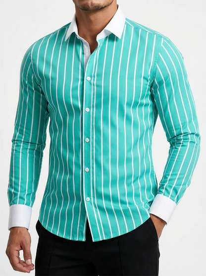 Men's Cotton Striped Knit Shirt - Casual Short Sleeve Top