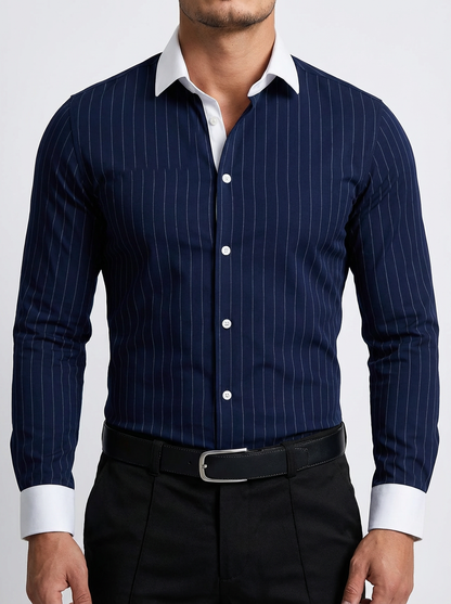 Men's Cotton Striped Knit Shirt - Casual Short Sleeve Top