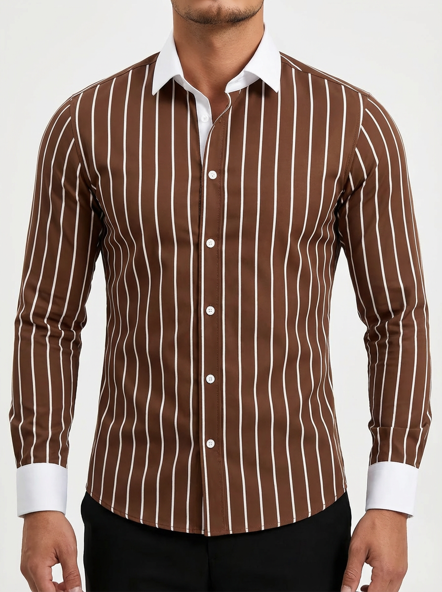 Men's Cotton Striped Knit Shirt - Casual Short Sleeve Top