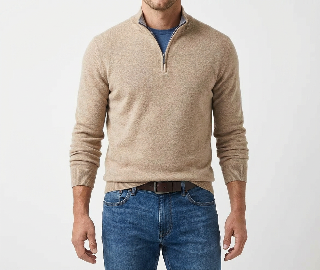Men's Cashmere Quarter Zip Sweater - Soft Knit Pullover