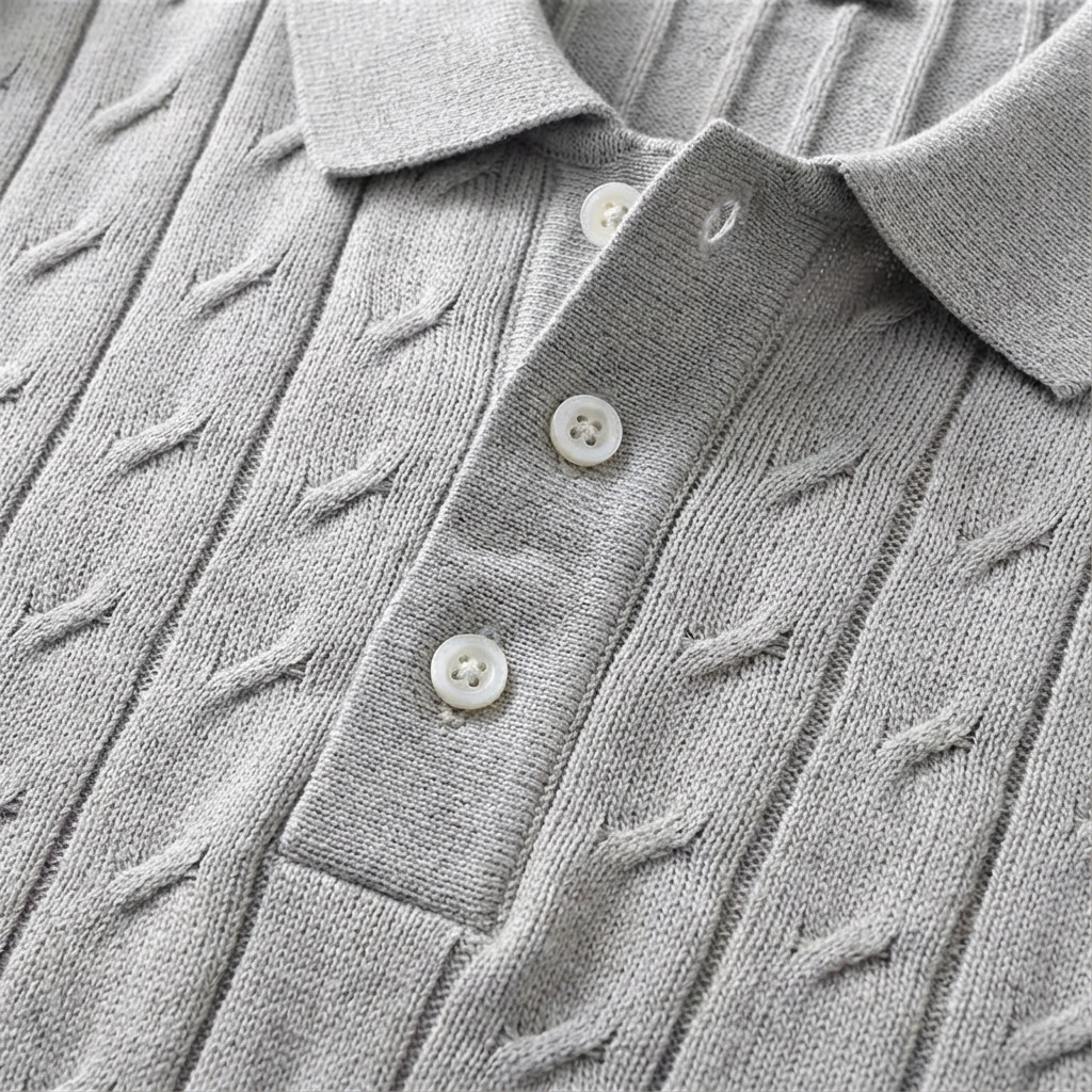 Men's Jacquard Knit Polo Shirt - Short Sleeve Casual Top