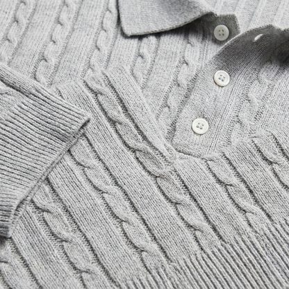 Men's Jacquard Knit Polo Shirt - Short Sleeve Casual Top