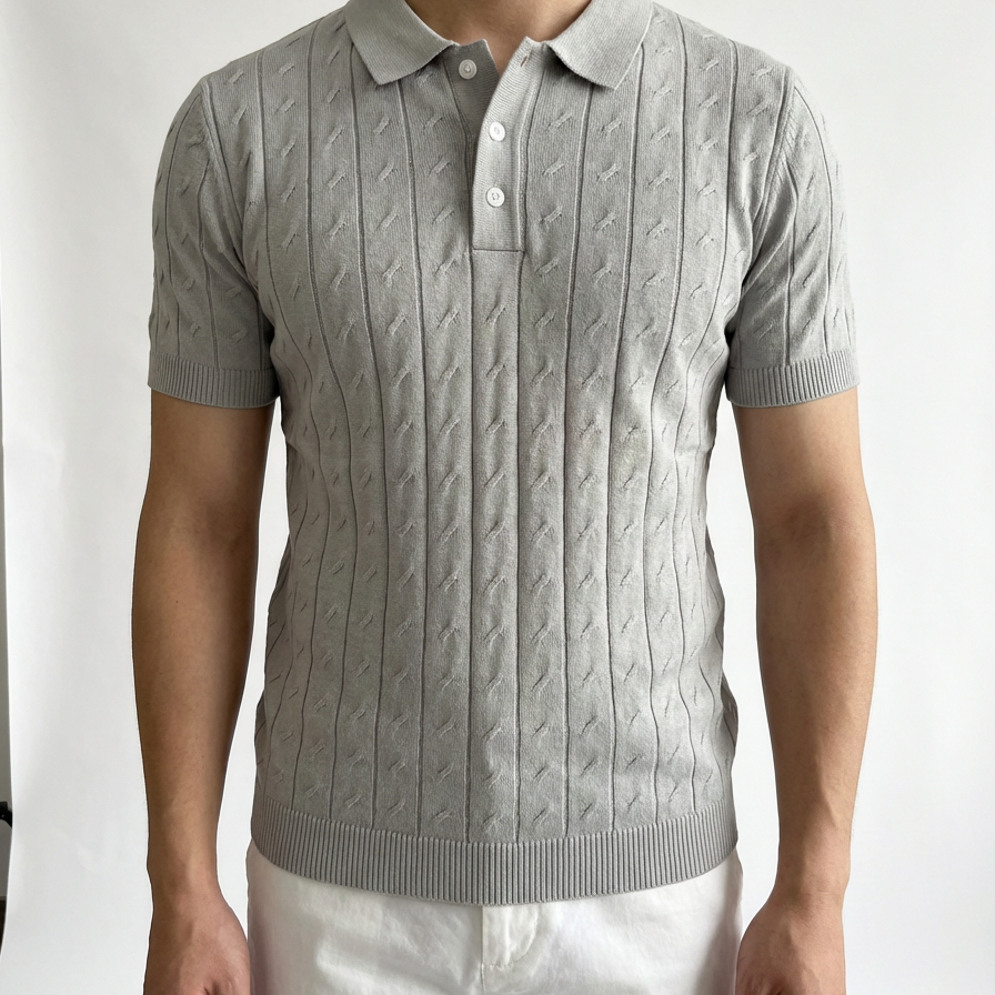 Men's Jacquard Knit Polo Shirt - Short Sleeve Casual Top