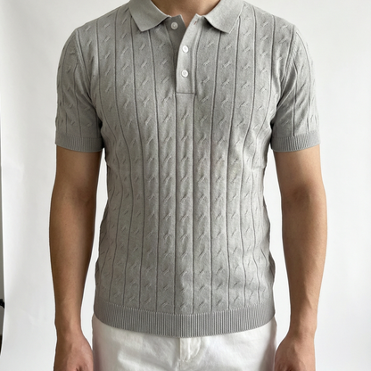 Men's Jacquard Knit Polo Shirt - Short Sleeve Casual Top