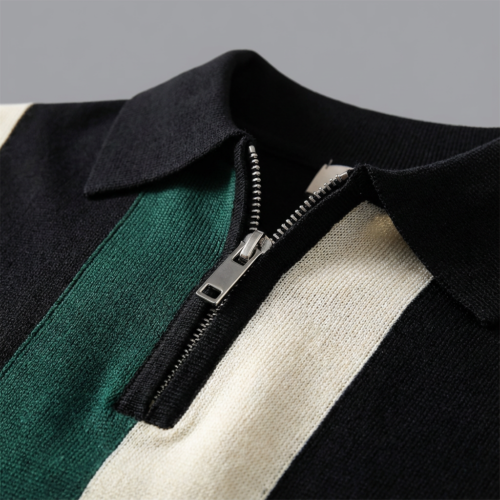 Men's Knit Zip Polo Shirt - Lightweight Casual Top
