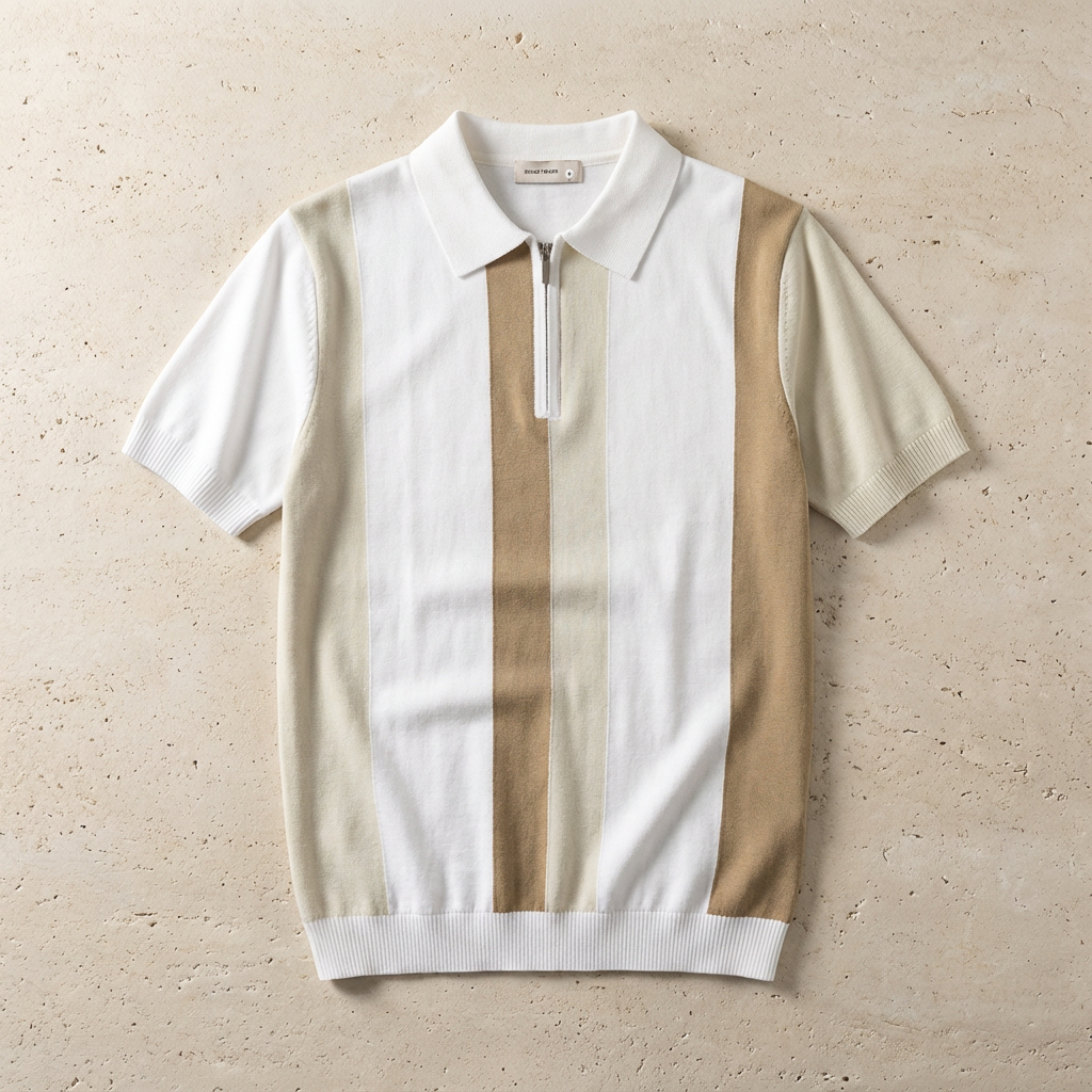 Men's Knit Zip Polo Shirt - Lightweight Casual Top