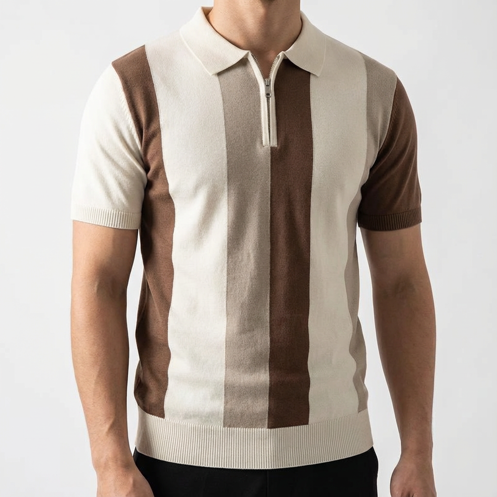 Men's Ice Silk Zip Polo Shirt - Lightweight Casual Top