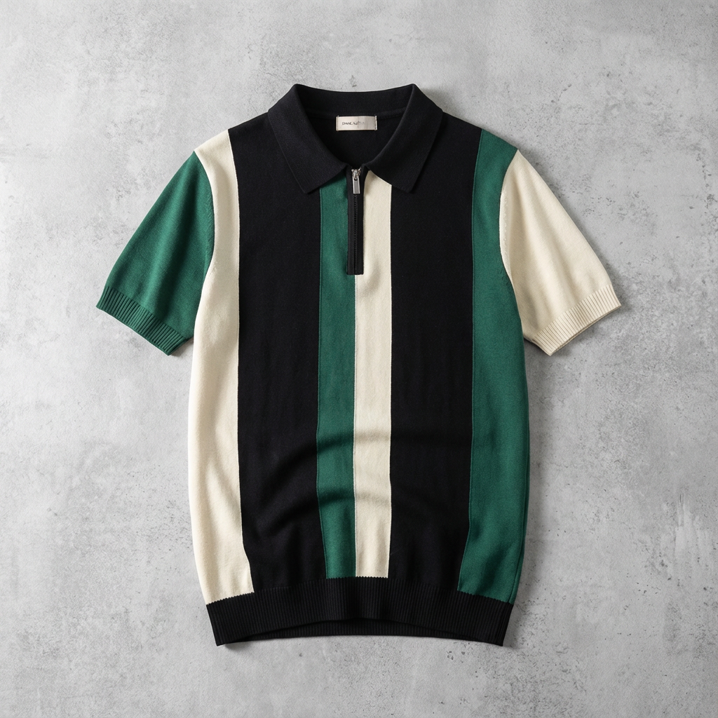 Men's Knit Zip Polo Shirt - Lightweight Casual Top