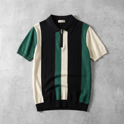 Men's Knit Zip Polo Shirt - Lightweight Casual Top