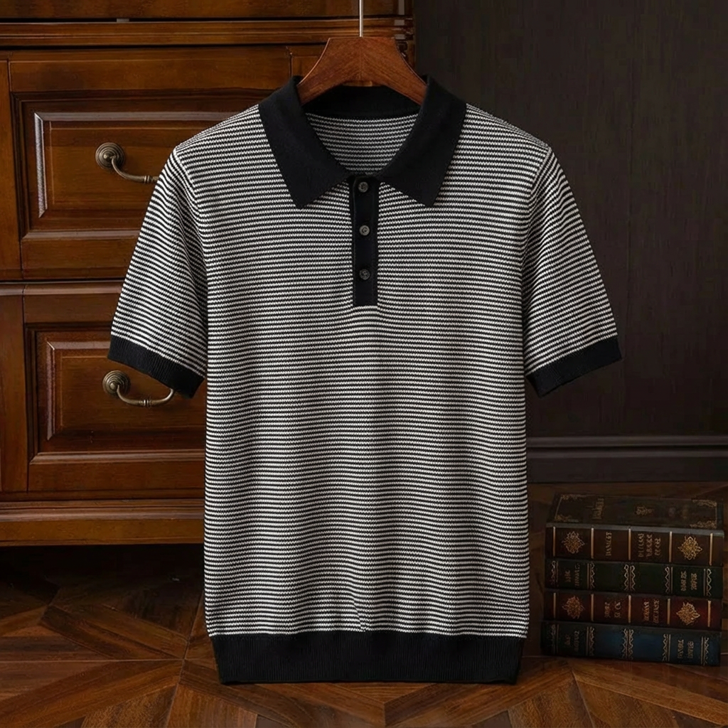 Men's Cotton Knit Polo Shirt - Short Sleeve Casual Top