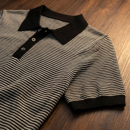 Men's Striped Polo Shirt - Cotton Knit Short Sleeve Top