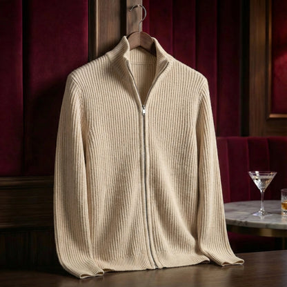 Men's Cotton Ribbed Jacket - Casual Knit Outerwear