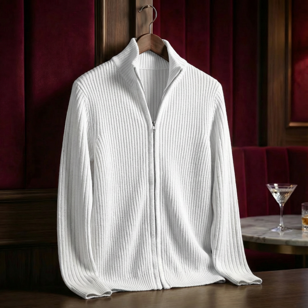 Men's Cotton Ribbed Jacket - Casual Knit Outerwear