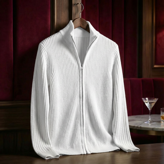 Men's Cotton Ribbed Jacket - Casual Knit Outerwear
