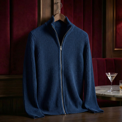Men's Cotton Ribbed Jacket - Casual Knit Outerwear
