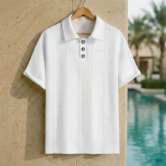 Men's Check Polo Shirt - Short Sleeve Casual Knit Top