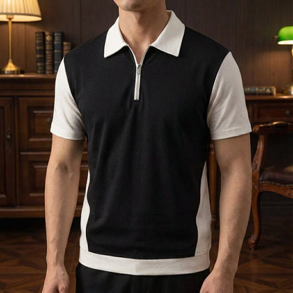 Men's Quarter Zip Polo Shirt - Casual Long Sleeve Pullover
