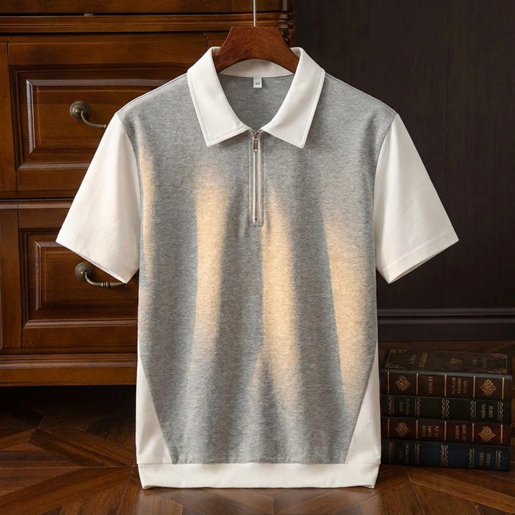 Men's Cotton Quarter Zip Polo Shirt - Casual Knit Pullover