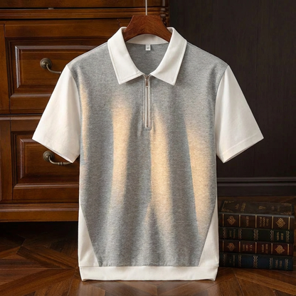 Men's Cotton Quarter Zip Polo Shirt - Casual Knit Pullover