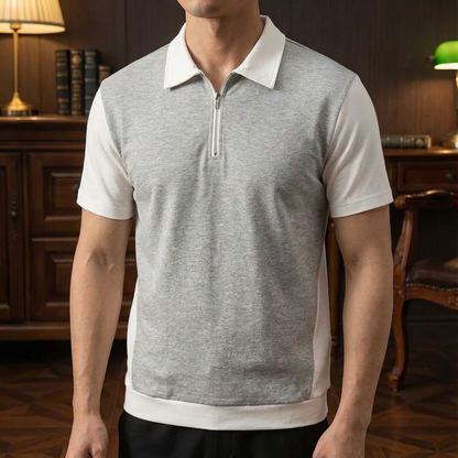 Men's Quarter Zip Polo Shirt - Casual Long Sleeve Pullover