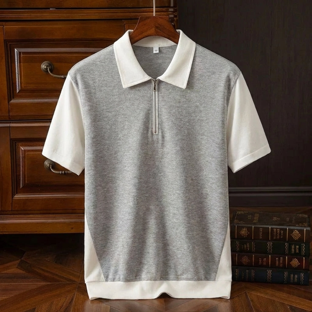 Men's Cotton Quarter Zip Polo Shirt - Casual Knit Pullover