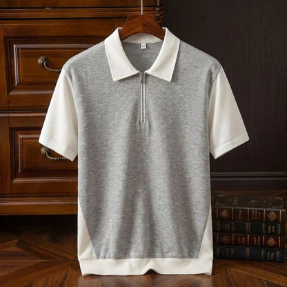 Men's Cotton Quarter Zip Polo Shirt - Casual Knit Pullover