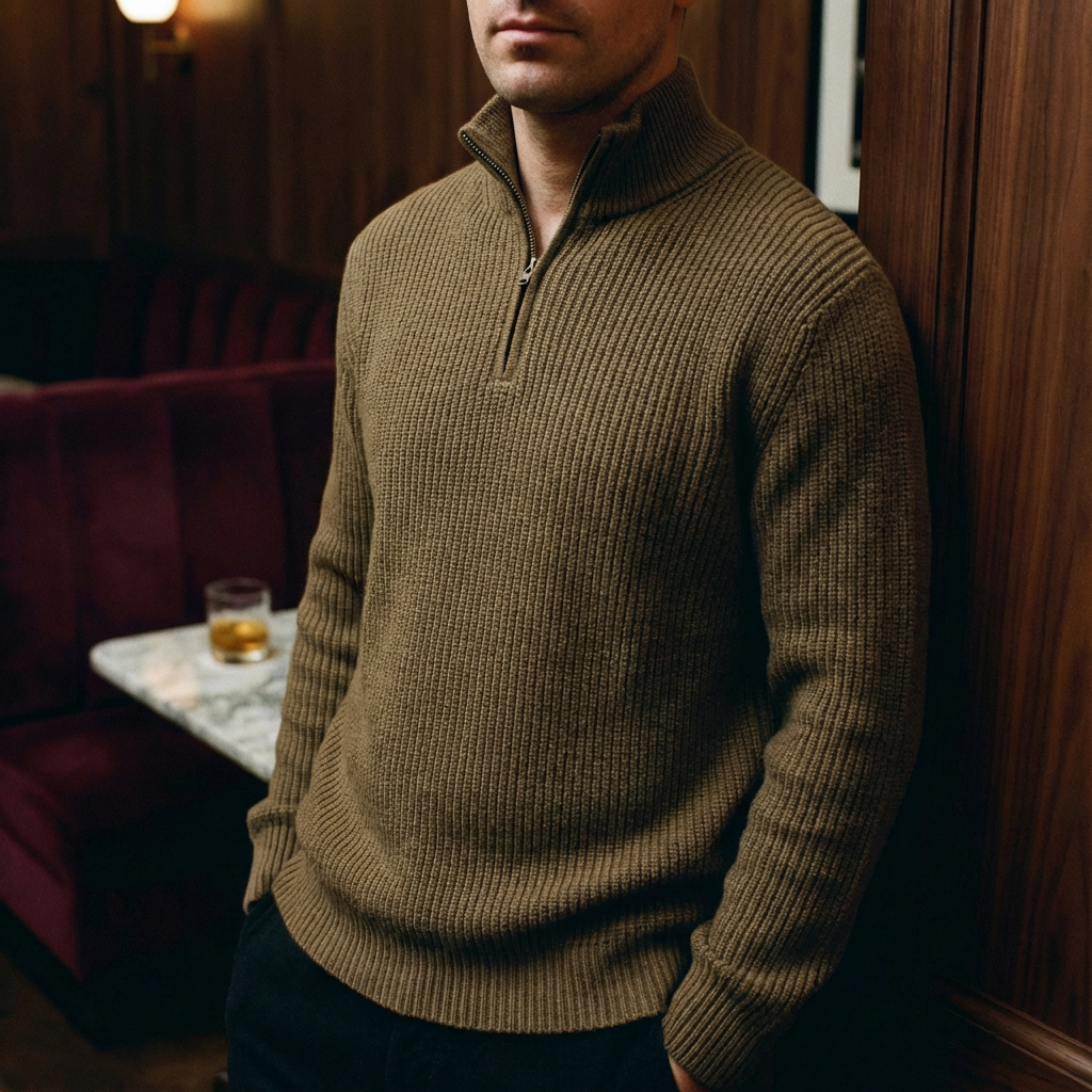 Men's Cotton Quarter Zip Sweater - Casual Knit Pullover