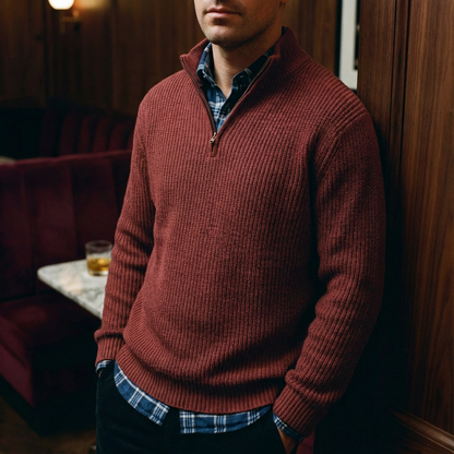 Men's Cotton Quarter Zip Sweater - Casual Knit Pullover
