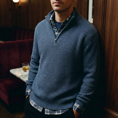 Men's Cotton Quarter Zip Sweater - Casual Knit Pullover