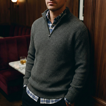Men's Cotton Quarter Zip Sweater - Casual Knit Pullover