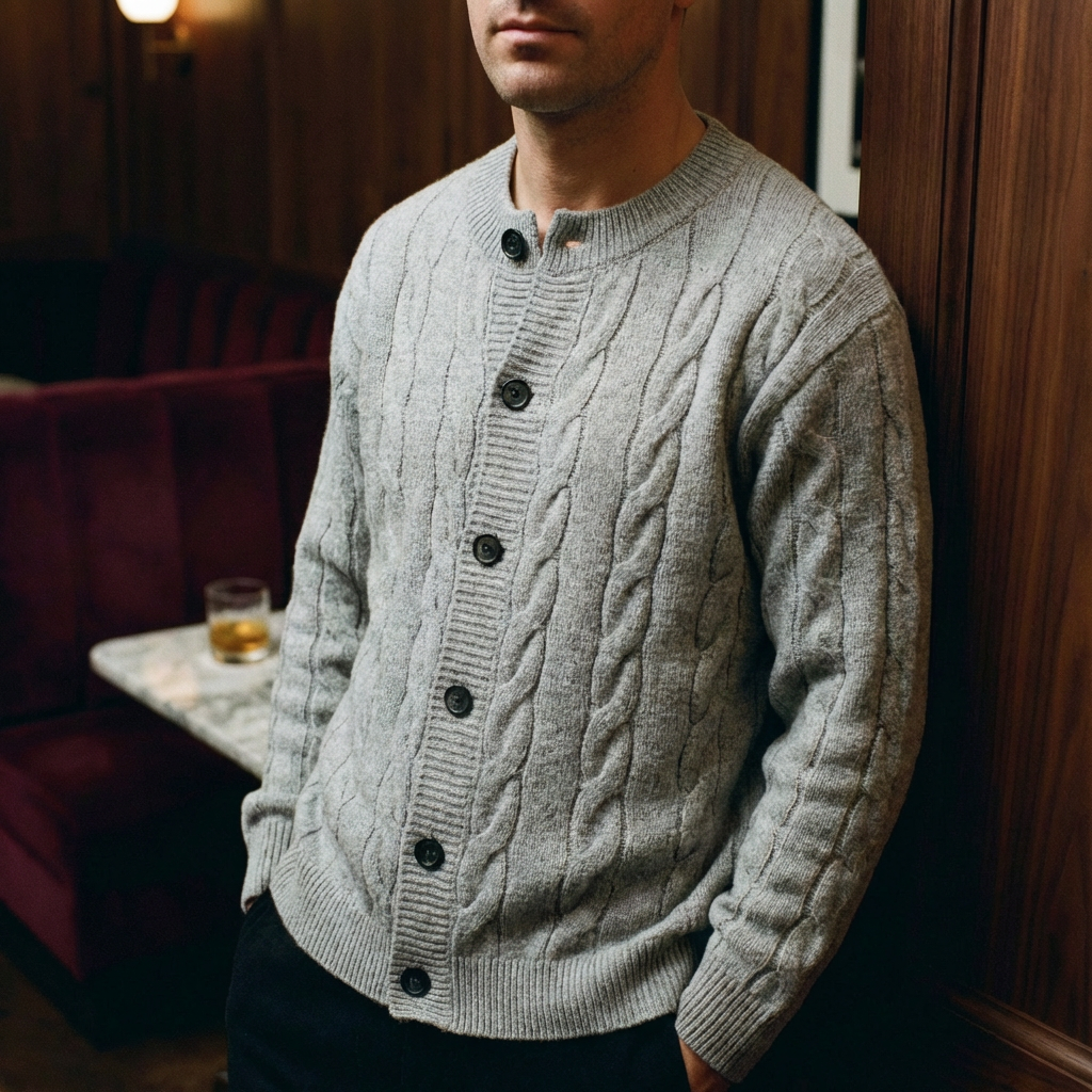 Men's Knit Cardigan - Twist Knit Button Front Sweater