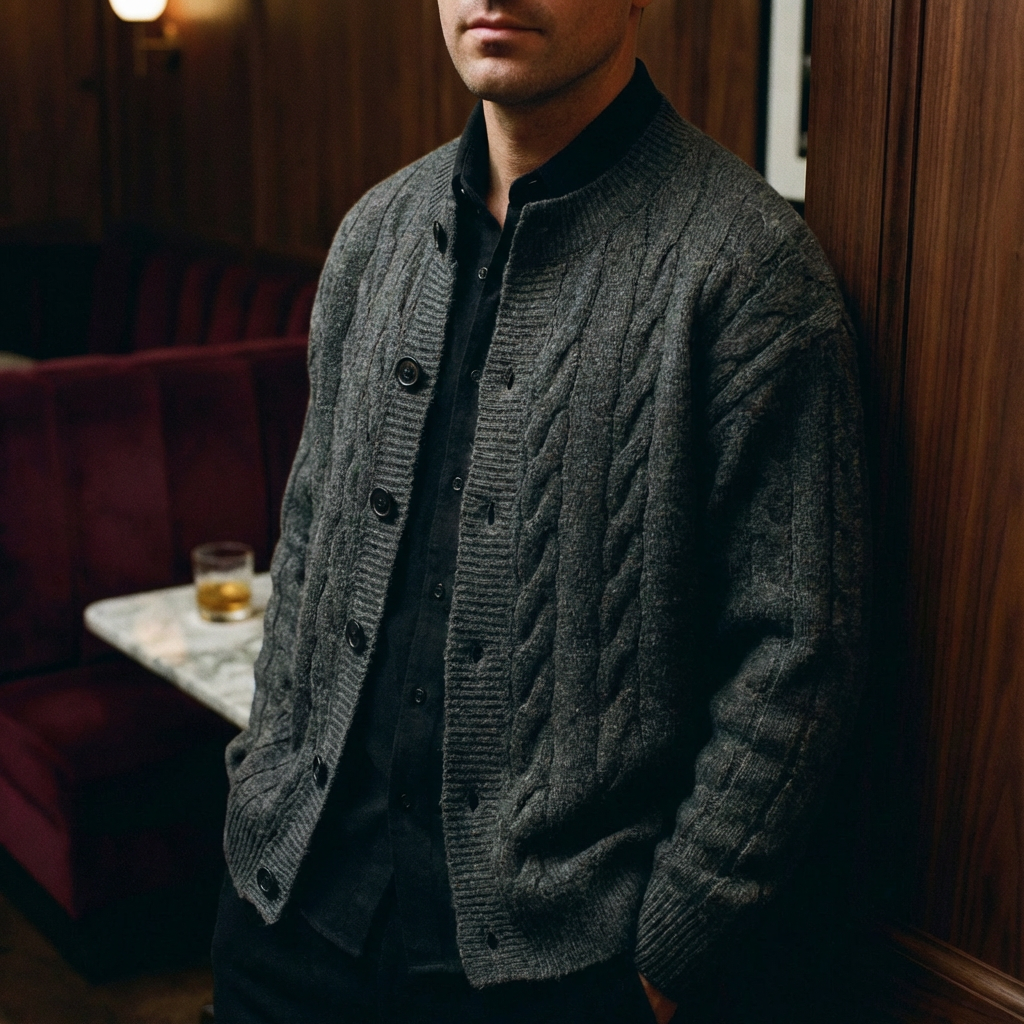 Men's Knit Cardigan - Twist Knit Button Front Sweater