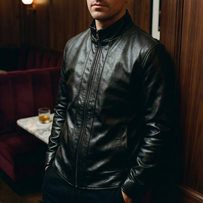 Men's Leather Moto Jacket - Classic Motorcycle Jacket