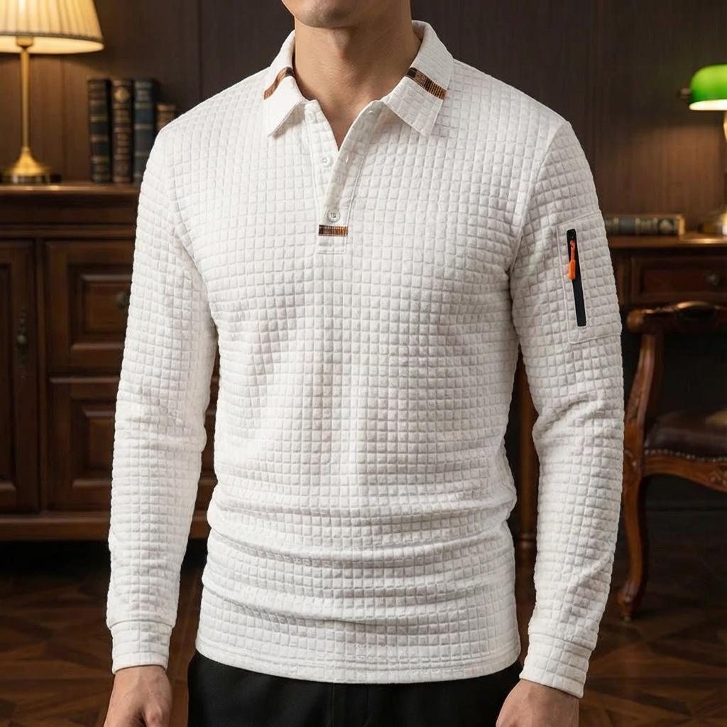 Men's Waffle Knit Polo Shirt – Textured Short Sleeve Casual Top