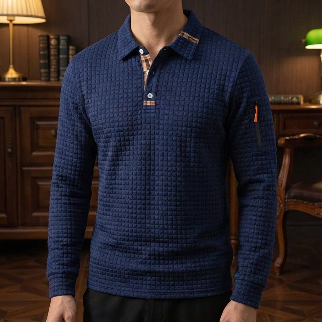 Men's Waffle Knit Polo Shirt – Textured Short Sleeve Casual Top