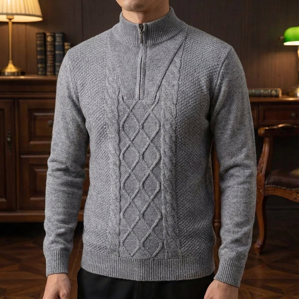 Men's Merino Wool Quarter Zip Sweater - Warm Knit Pullover