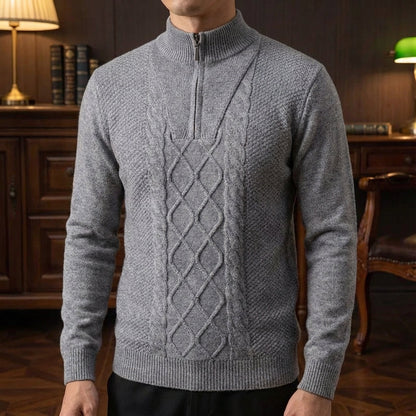 Men's Merino Wool Quarter Zip Sweater - Warm Knit Pullover