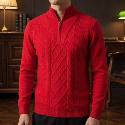 Men's Merino Wool Quarter Zip Sweater - Warm Knit Pullover
