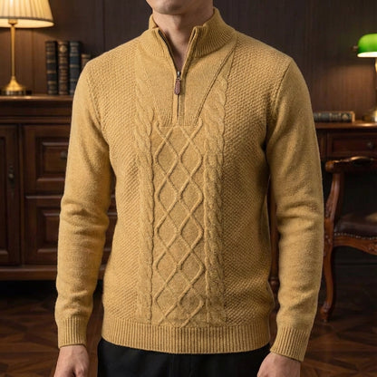 Men's Merino Wool Quarter Zip Sweater - Warm Knit Pullover