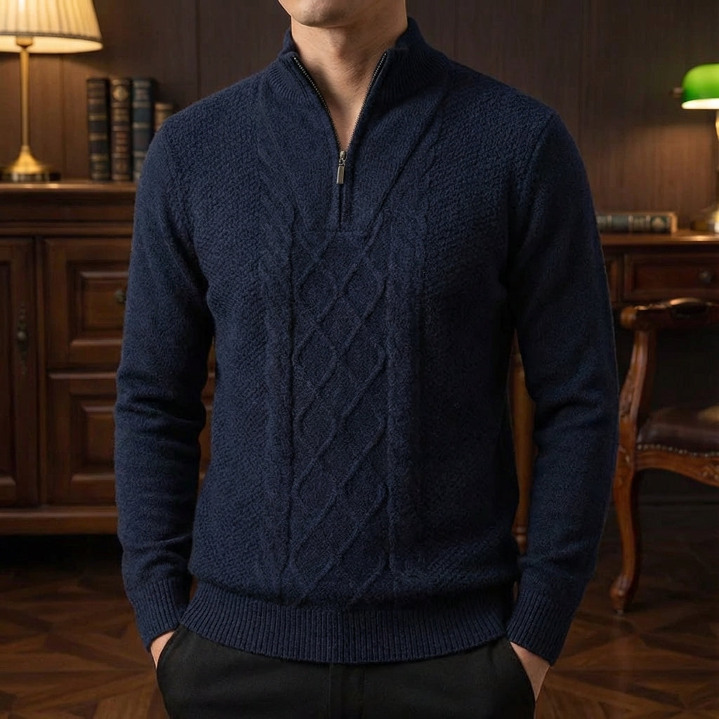 Men's Merino Wool Quarter Zip Sweater - Warm Knit Pullover